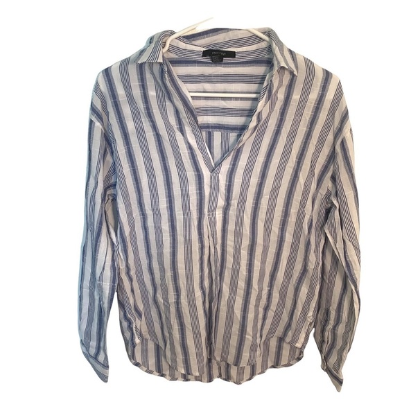 Forever 21 Split Neck Tunic Top White Blue Stripes - Picture 1 of 11